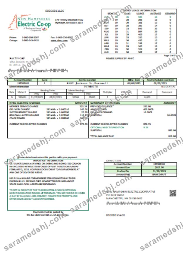New Hampshire Electric Co-op electricity utility business bill, SCR